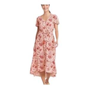 Knox Rose Button Front Midi Dress Womens XXL Pink Floral Gauzy Country Cottage